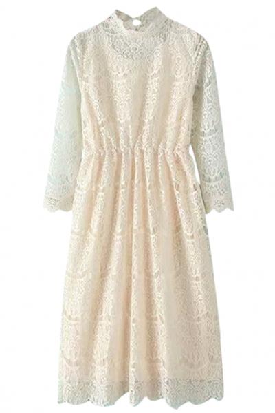 Oasap Charming Beige Lace Flare Dress