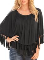 Oasap Women's Fashion Batwing Sleeve Fringed Pullover Blouse