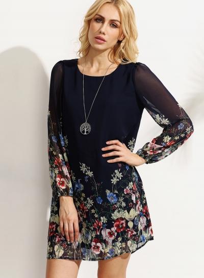 Oasap Floral Printed See Through Chiffon Mini Dresses