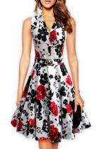 Oasap Chic Floral Print Belted A-line Dress