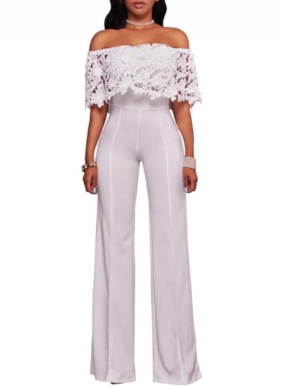Oasap Off Shoulder Lace Solid Wide-leg Party Jumpsuit