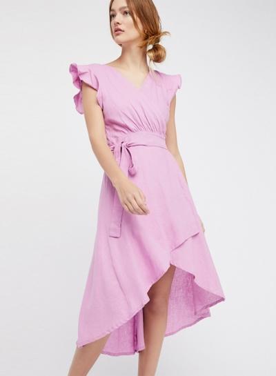Oasap V Neck Ruffle Sleeve High Low Dress With Belt