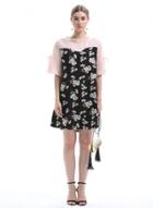 Oasap Plus Size Round Neck Floral Print Chiffon Dress