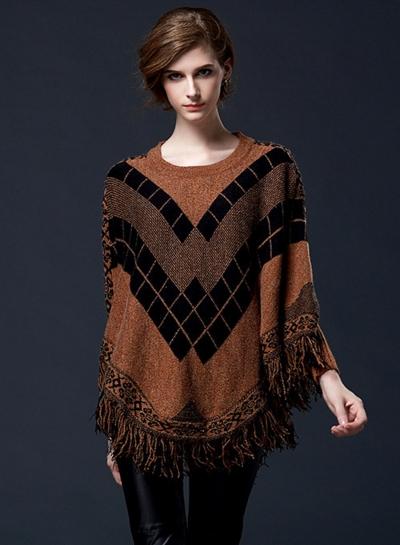 Oasap Batwing Sleeve Color Block Cape Sweater