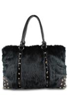 Oasap Riveted Embellished Faux Fur Black Shoulder Bag