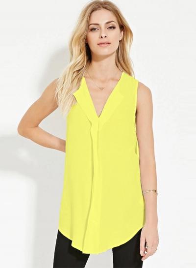 Oasap Casual V Neck Sleeveless High Low Chiffon Tank