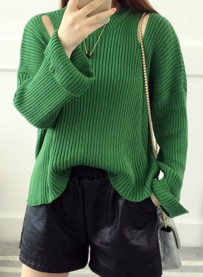 Oasap Fashion Ripped Side Slit Loose Fit Sweater