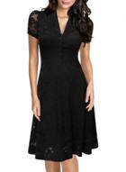 Oasap Women's Black Lace V Neck Short Sleeve Swing Dress