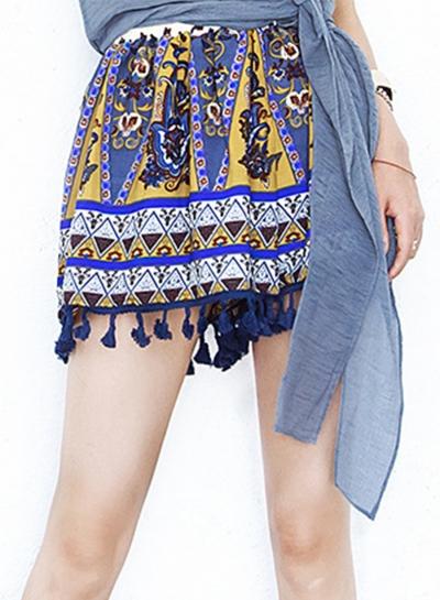 Oasap Elastic Waist Bohemian Loose Shorts With Tassel