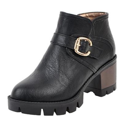 Oasap Buckle Strap Round Toe Platform Boots