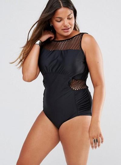 Oasap Fashion Mesh Panel Plus Size Swimsuit