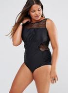 Oasap Fashion Mesh Panel Plus Size Swimsuit