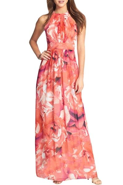 Oasap Women's Fashion Floral Print Halter Maxi Evening Dress