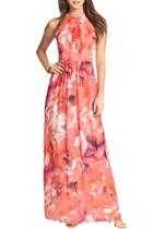 Oasap Women's Fashion Floral Print Halter Maxi Evening Dress