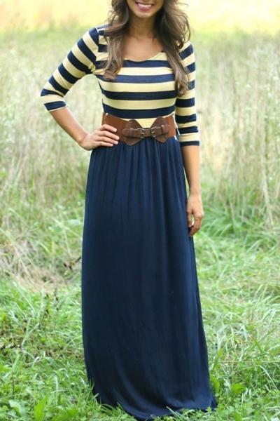 Oasap Chic Stripe Print Combo Dress