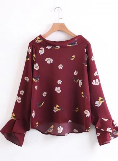 Oasap Peter Pan Collar Flounce Sleeve Floral Printed Blouse