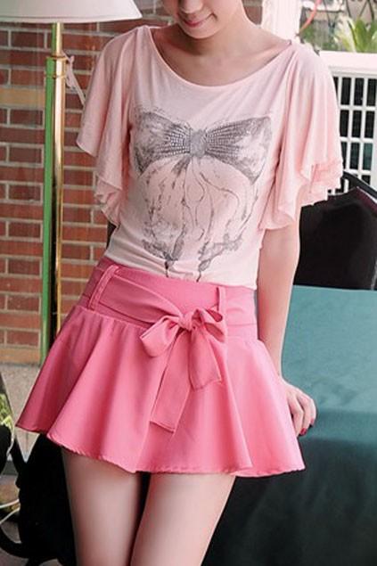 Oasap Bow Tie Waist Pleated Skirt