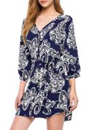 Oasap Women's Fashion V Neck 3/4 Sleeve Floral Print Mini Dress With Belt