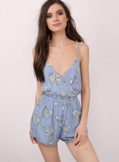 Oasap Spaghetti Strap V Neck Backless Sleeveless Floral Printed Romper