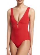 Oasap Solid Deep V Neck One Piece Swimsuit