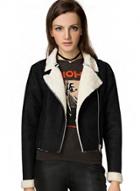Oasap Lamb Wool Zip Front Turn Down Collar Coat