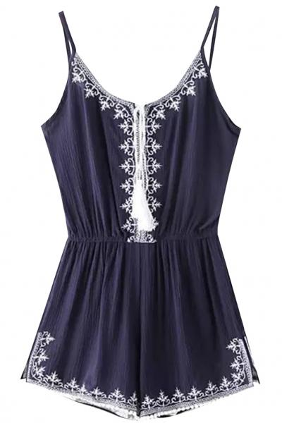 Oasap Vintage Embroidery Cami Top Romper