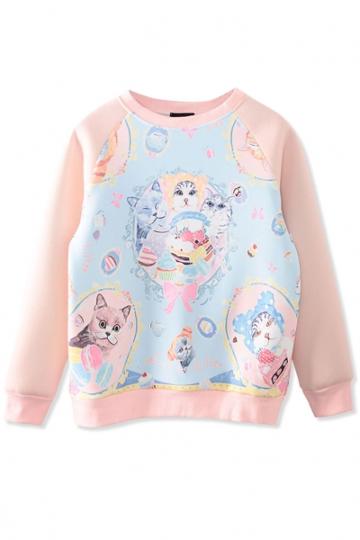 Oasap Cat Family Color-blocked Graphic Sweatshirt