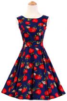 Oasap Vintage Strawberry Printing Mesh Paneled Dress