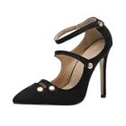 Oasap Buckle Strap Hollow Out Pointed Toe Pumps