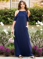 Oasap Off Shoulder Ruffle Loose Fit Maxi Dress