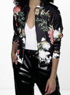 Oasap Fashion Floral Full Zip Bomber Jacket