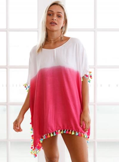 Oasap Color Block Tassel Beach Cover Up