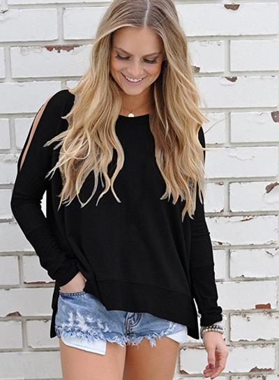 Oasap Round Neck Long Sleeve Off Shoulder Knit Tee Shirt