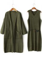 Oasap Knitted Cardigan Sleeveless Long Sweater Set