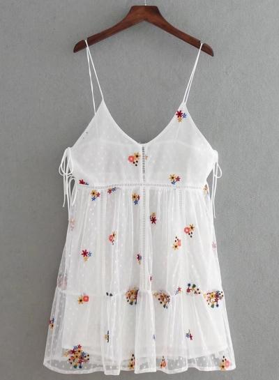 Oasap Fashion Spaghetti Strap Floral Embroidery Lace Tank
