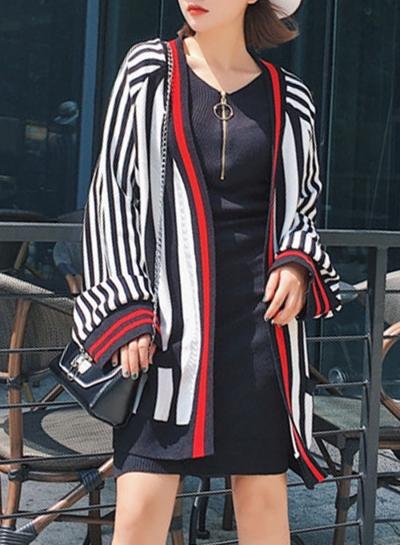 Oasap Casual Striped Open Front Knit Cardigan