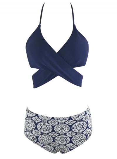 Oasap Halter Neck Sleeveless Backless Printed Swimwear