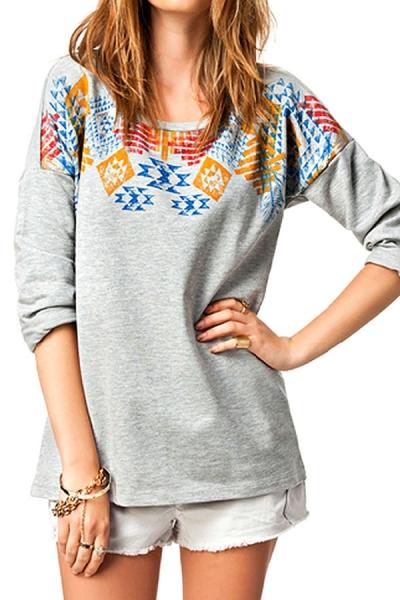 Oasap Grey Geo Print Sweatshirt
