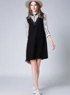 Oasap Stripped Panel Slim Dress