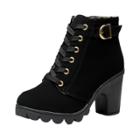 Oasap Round Toe Lace-up Chunky Heels Ankle Boots