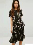 Oasap Fashion Short Sleeve Floral Printed Midi Dress
