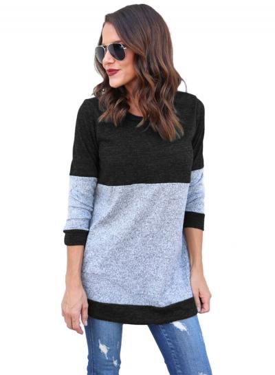 Oasap Casual Loose Color Block Pullover Tee