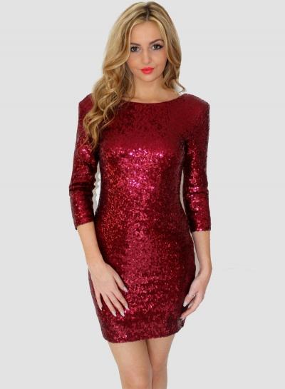 Oasap Fashion 3/4 Sleeve Sequins Bodycon Club Dress