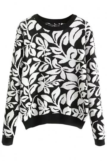 Oasap National Wind Print Round Neck Long Sleeve Sweater