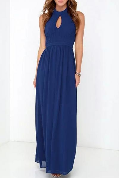 Oasap Halter Cut-out Front Backless Maxi Chiffon Dress