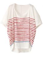 Oasap Women's Color Block Striped Print Round Neck Knit Tee
