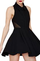 Oasap Women's Sleeveless Sheer Mesh A-line Little Black Dress