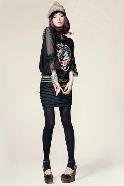 Oasap Layered Front Denim Back Skirt