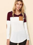 Oasap Casual Long Sleeve Color Block Pullover Tee
