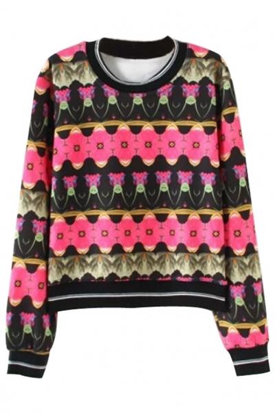 Oasap Hot Pink Wavy Pattern Yellow Sweatshirt